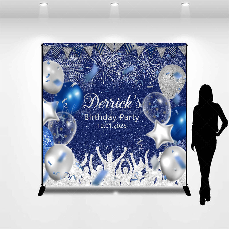 Lofaris Navy Blue Silver Balloon Custom Birthday Backdrop