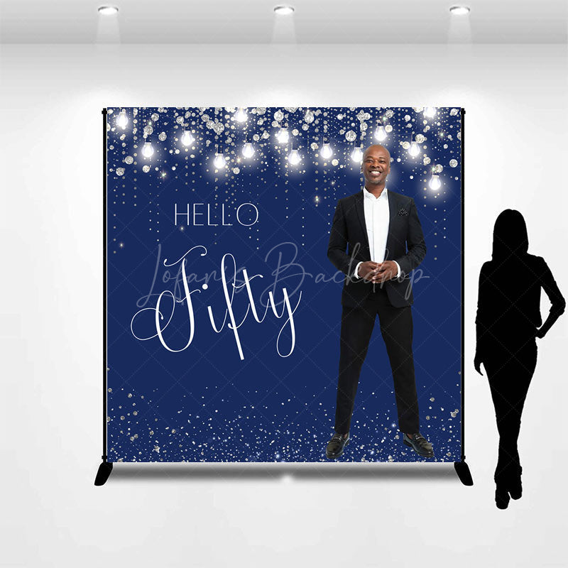 Lofaris Navy Blue Silver Custom 50th Birthday Photo Backdrop