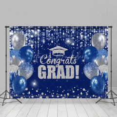 Lofaris Navy Blue Silver Glitter Congrat Grad Party Backdrop