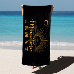 Lofaris Navy Blue Sunshine Custom Name Beach Towel