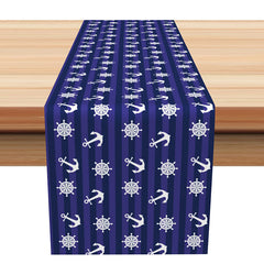Lofaris Navy Blue White Rudder Anchor Coastal Table Runner