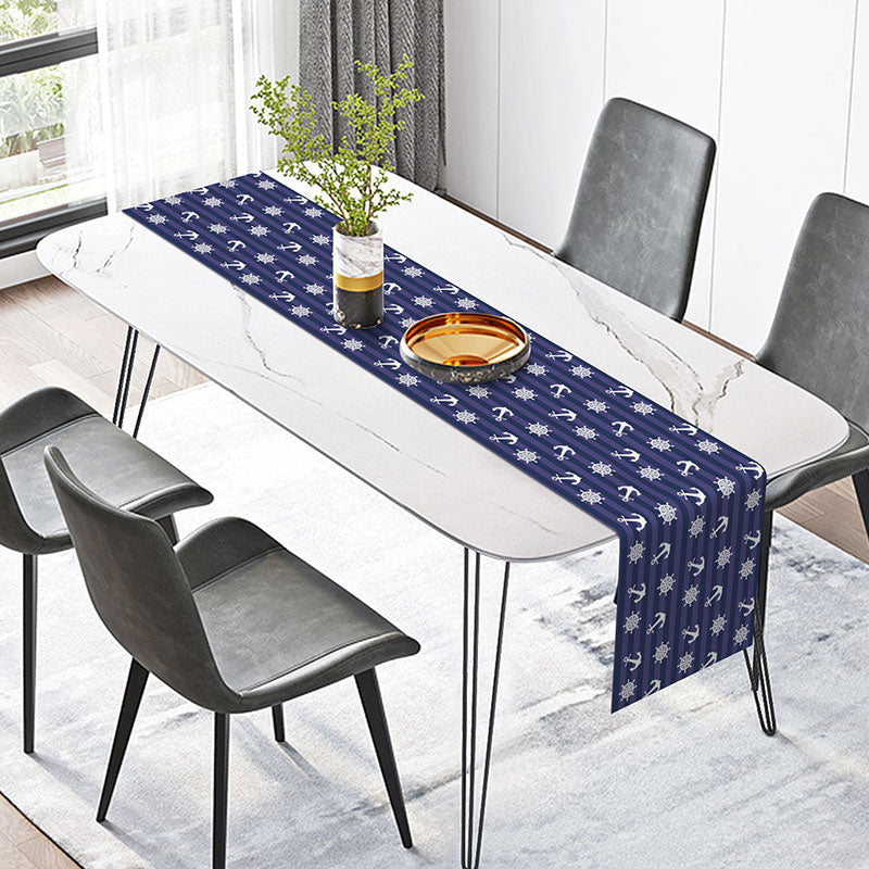 Lofaris Navy Blue White Rudder Anchor Coastal Table Runner