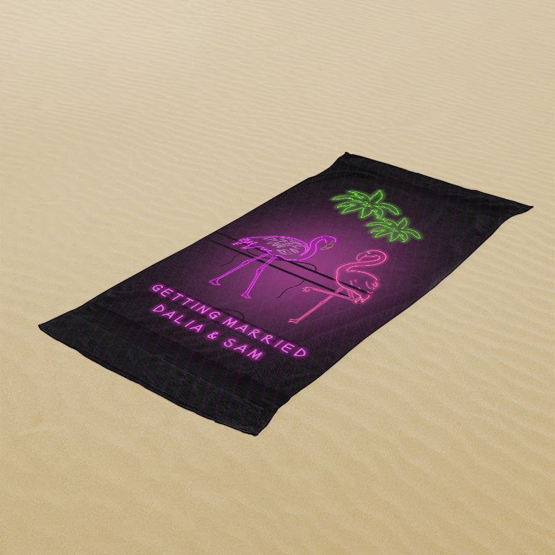 Lofaris Neon Flamingo Personalized Bachelorette Beach Towel