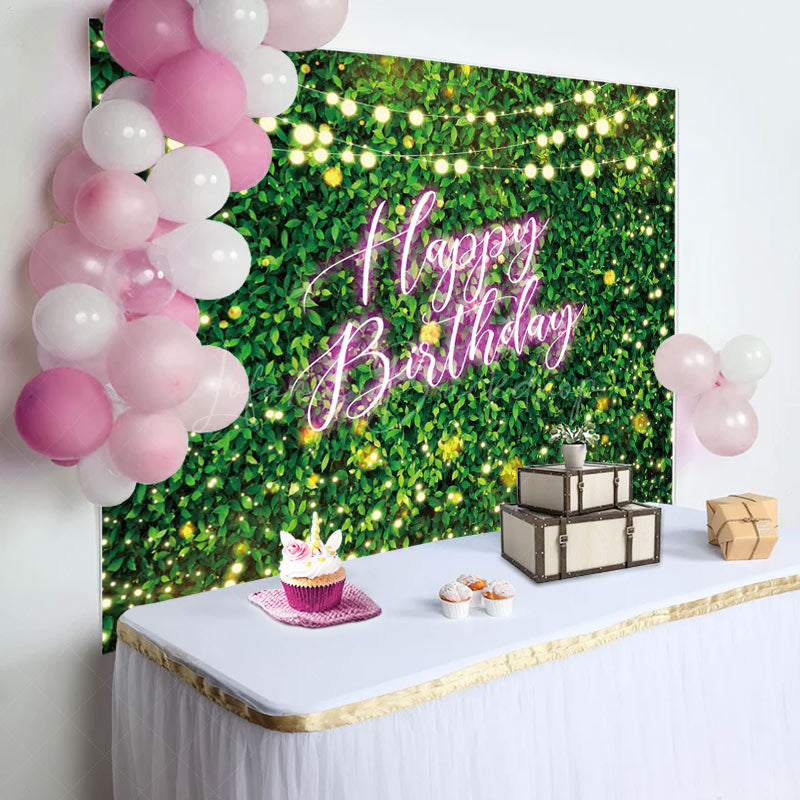 Lofaris Neon Glitter Light Green Leaves Birthday Backdrop