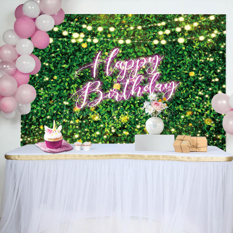 Lofaris Neon Glitter Light Green Leaves Birthday Backdrop
