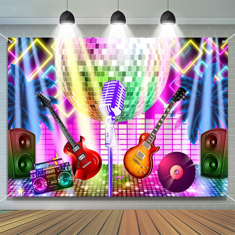 Lofaris Neon Light Ball Music Band Dance Party Backdrop