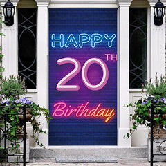 Lofaris Neon Light Brick Wall Happy 20Th Birthday Door Cover