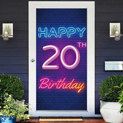 Lofaris Neon Light Brick Wall Happy 20Th Birthday Door Cover