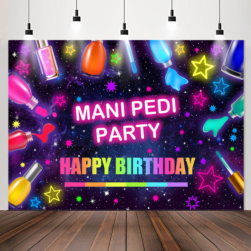 Lofaris Neon Stars Mani Pedi Party Happy Birthday Backdrop