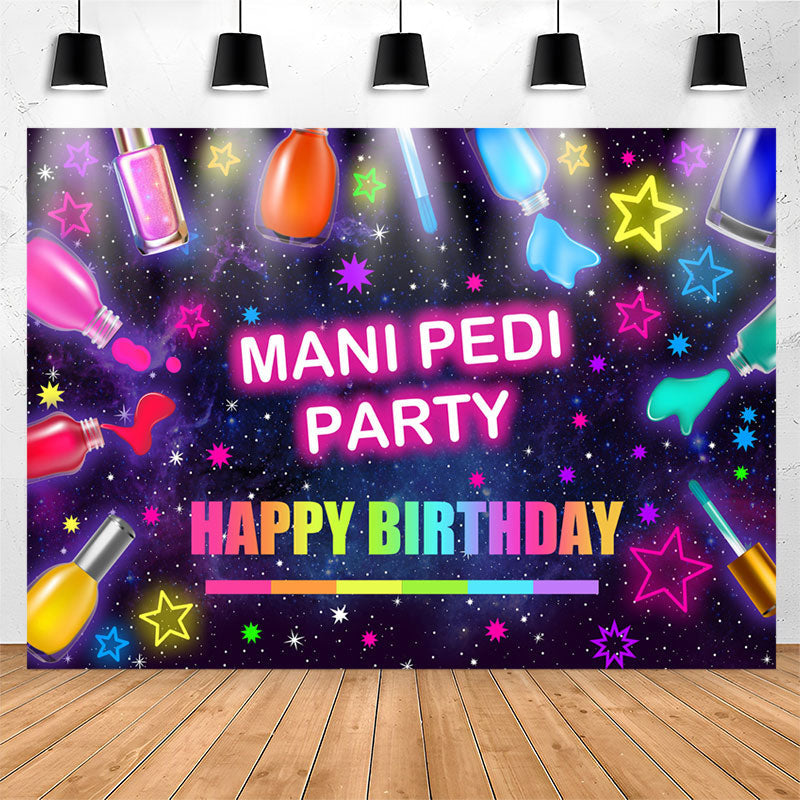 Lofaris Neon Stars Mani Pedi Party Happy Birthday Backdrop
