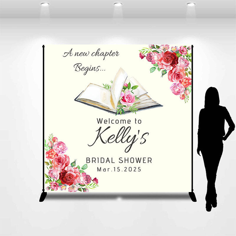 Lofaris New Chapter Begin Rose Custom Bridal Shower Backdrop