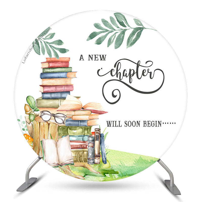 Lofaris New Chapter Will Soon Begin Round Baby Shower Backdrop