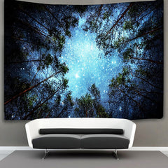 Lofaris Night Blue Sky Shining Stars Forest Tapestry Decor