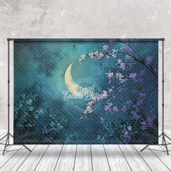 Lofaris Night Cloud Moon Leaves Lilac Floral Photo Backdrop