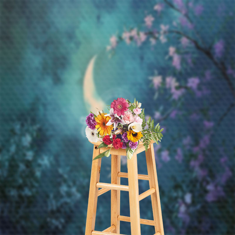 Lofaris Night Cloud Moon Leaves Lilac Floral Photo Backdrop