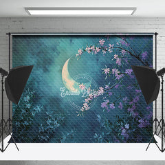Lofaris Night Cloud Moon Leaves Lilac Floral Photo Backdrop