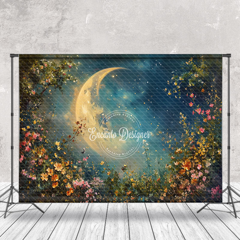 Lofaris Night Moon Colorful Flower Leaves Photography Backdrop