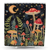 Lofaris Night Moon Star Mushroom Plant Leaves Shower Curtain