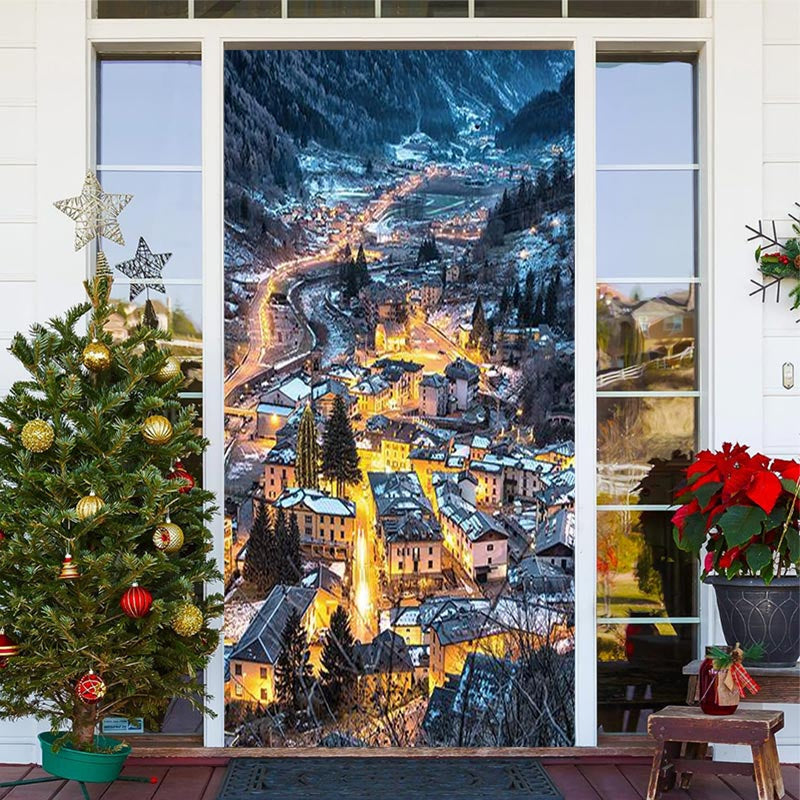 Lofaris Night Mountain Village Light Christmas Door Cover
