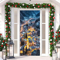 Lofaris Night Mountain Village Light Christmas Door Cover