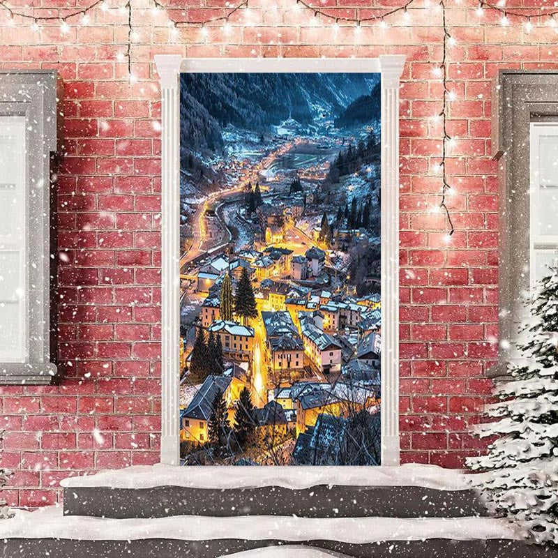 Lofaris Night Mountain Village Light Christmas Door Cover