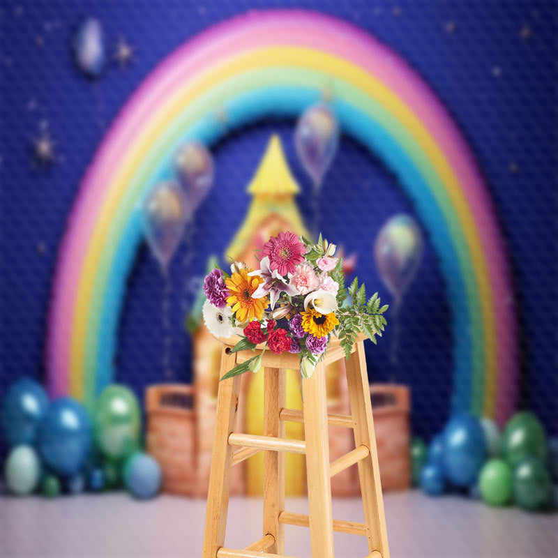 Lofaris Night Rainbow Balloon Castle Cake Smash Backdrop