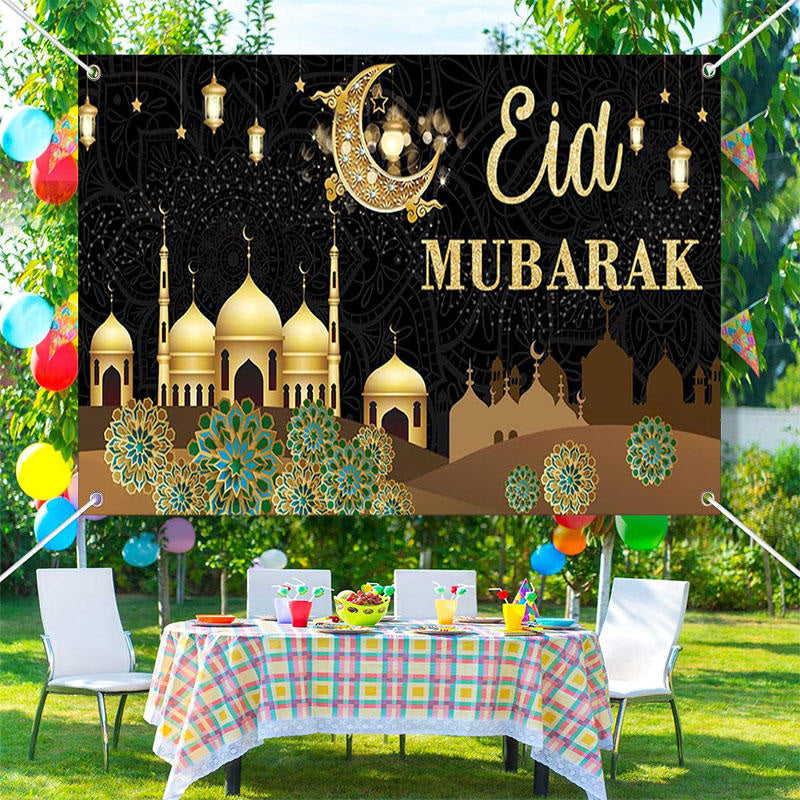 Lofaris Night Sand Color Palace Eid Mubarak Backdrop