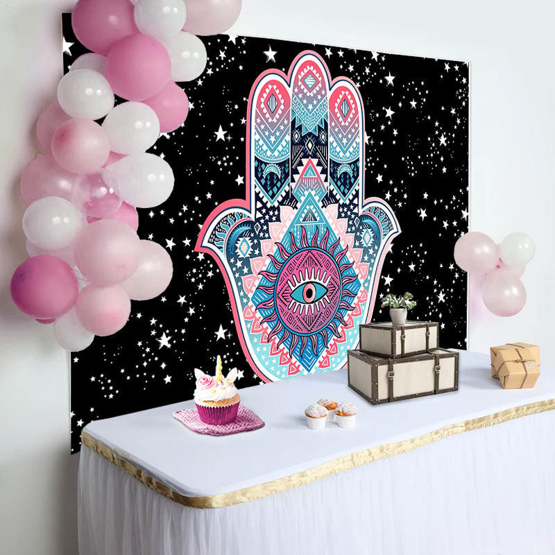 Lofaris Night Sky Stars Hamasa Hand Pattern Birthday Backdrop