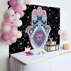 Lofaris Night Sky Stars Hamasa Hand Pattern Birthday Backdrop