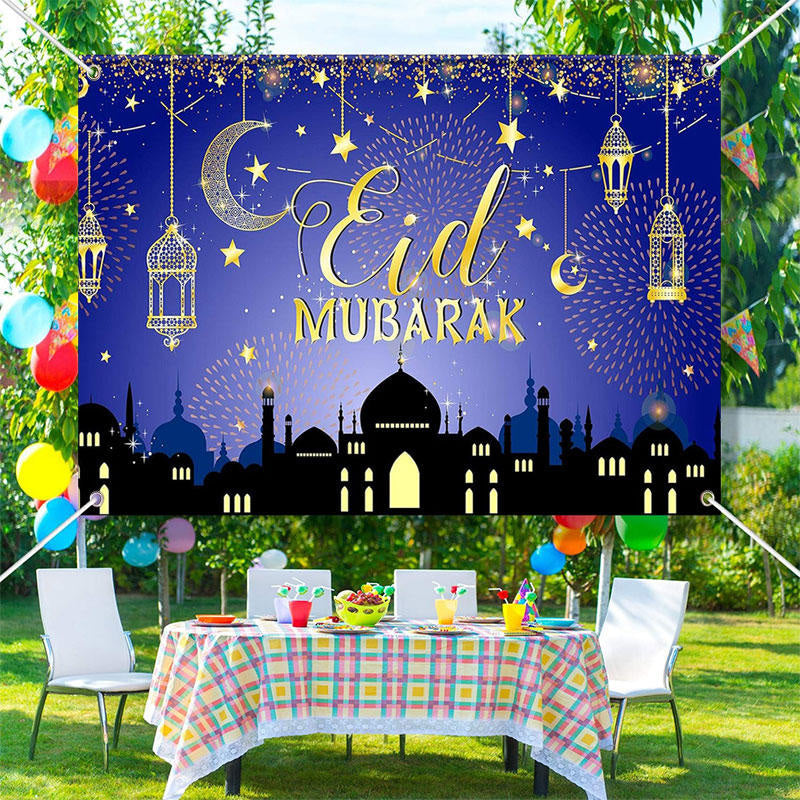 Lofaris Night Sparks Shadow Palace Light Eid Mubarak Backdrop