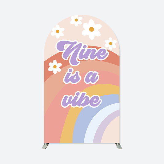 Lofaris Nine Is A Vibe Groovy Rainbow Birthday Arch Backdrop