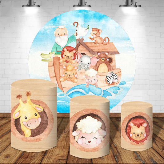 Lofaris Noah Ark Cute Animals Blue Sea Birthday Backdrop Kit