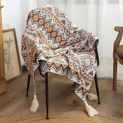 Lofaris Oat White Boho Throw Blanket With Handmade Tassels