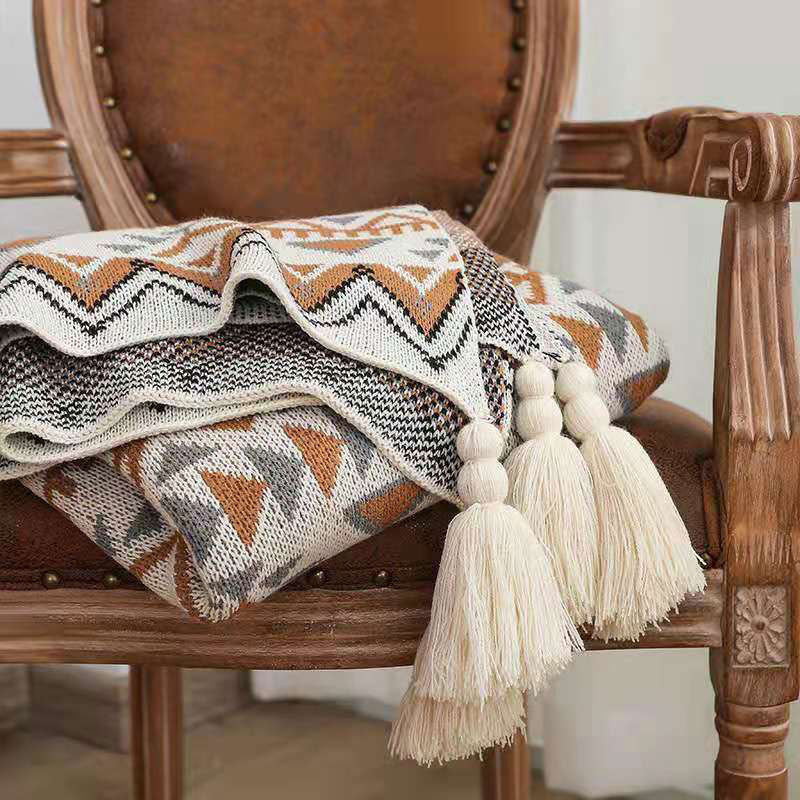 Lofaris Oat White Boho Throw Blanket With Handmade Tassels