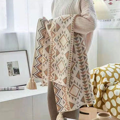 Lofaris Oat White Boho Throw Blanket With Handmade Tassels