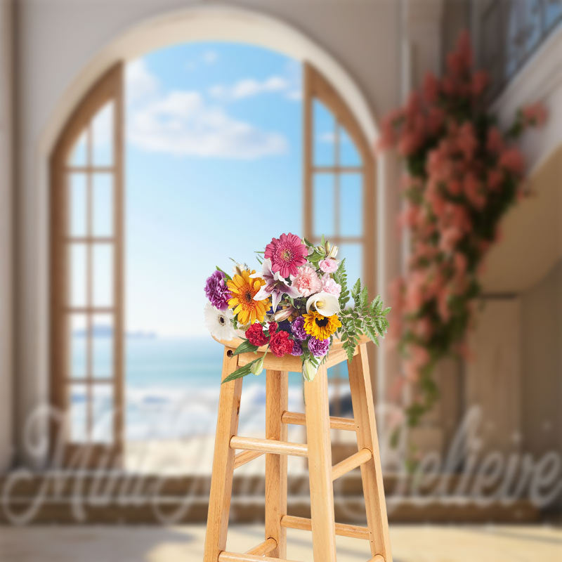 Lofaris Ocean Floral Vines Retro Wall Backdrop For Photo