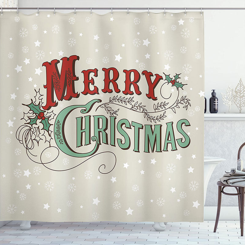 Lofaris Off White Simple Merry Christmas Shower Curtain
