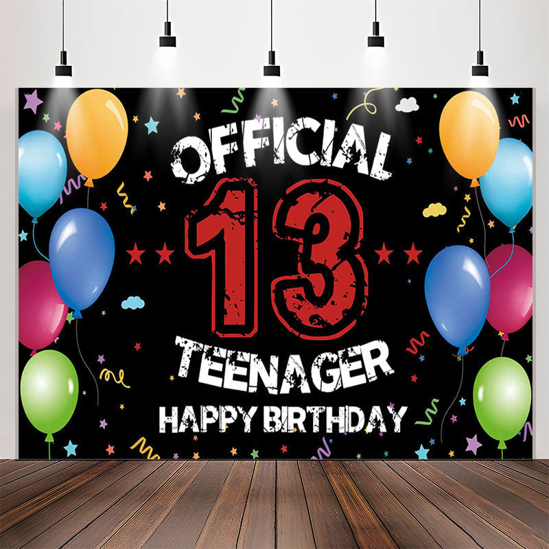 Lofaris Offical Ribbons Balloons Teenager 13th Birthday Backdrop