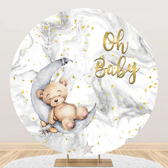 Lofaris Oh Baby Bear Marble Round Boy Gender Reveal Backdrop
