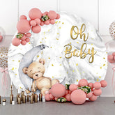 Lofaris Oh Baby Bear Marble Round Boy Gender Reveal Backdrop