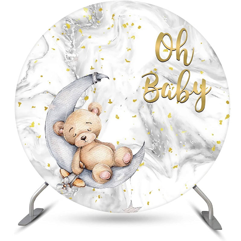 Lofaris Oh Baby Bear Marble Round Boy Gender Reveal Backdrop