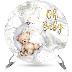 Lofaris Oh Baby Bear Marble Round Boy Gender Reveal Backdrop