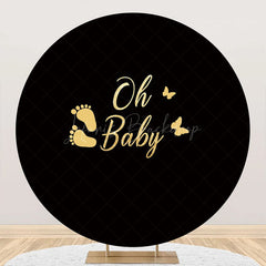 Lofaris Oh Baby Black Footprint Round Gender Reveal Backdrop