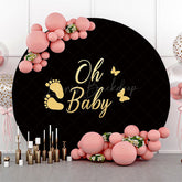 Lofaris Oh Baby Black Footprint Round Gender Reveal Backdrop