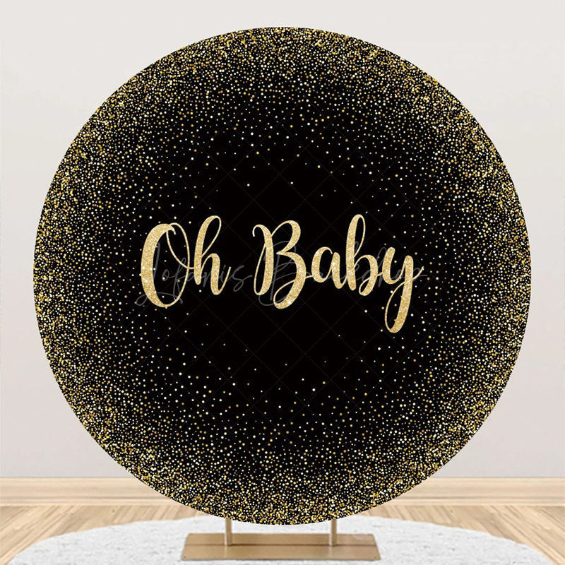 Lofaris Oh Baby Black Gold Round Backdrop For Gender Reveal