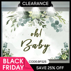 Lofaris (Ship In 24HR) Oh Baby Green Leaf Watercolor Gender Reveal Backdrop