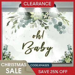 Lofaris (Ship In 24HR) Oh Baby Green Leaf Watercolor Gender Reveal Backdrop