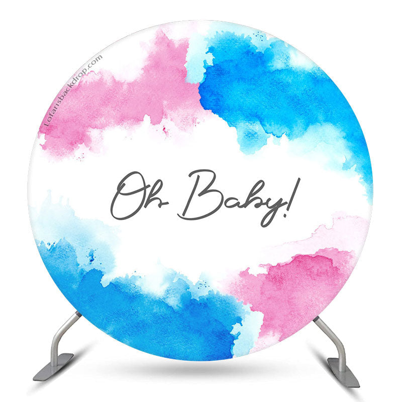 Lofaris Oh Baby Pink Blue Ink Round Shower Backdrop