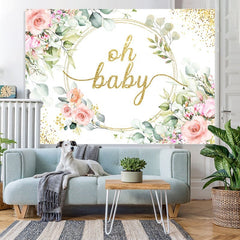 Lofaris Oh Baby Pink Flower Gold Shower Backdrop For Girl