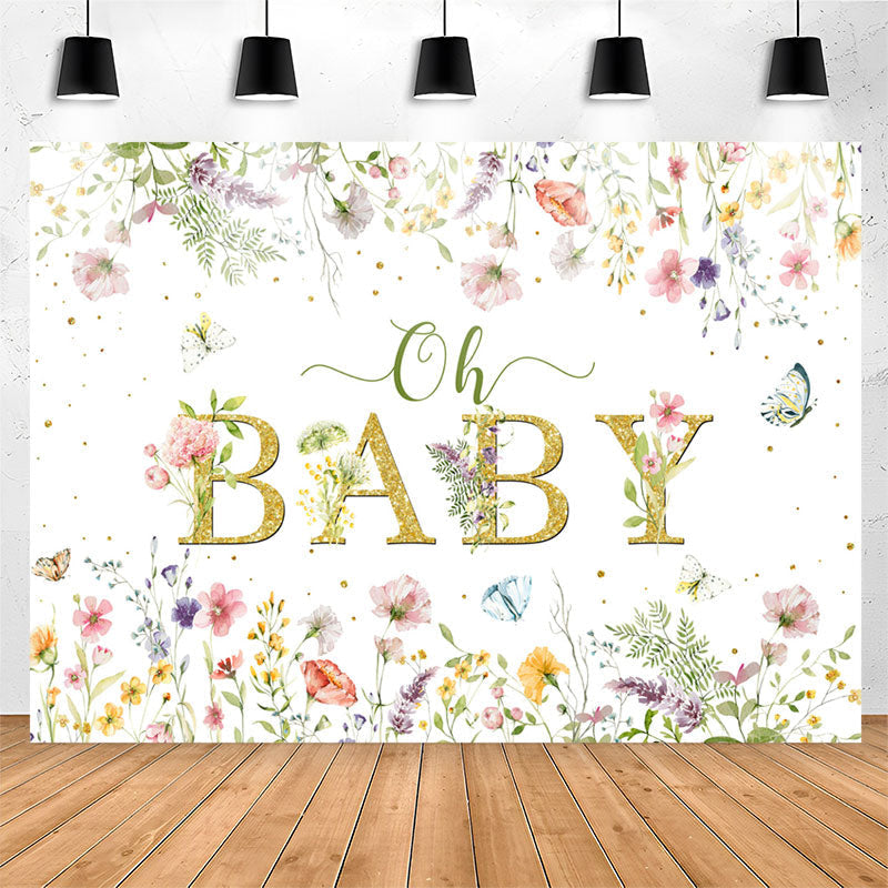 Lofaris Oh Baby Spring Floral White Gender Reveal Backdrop
